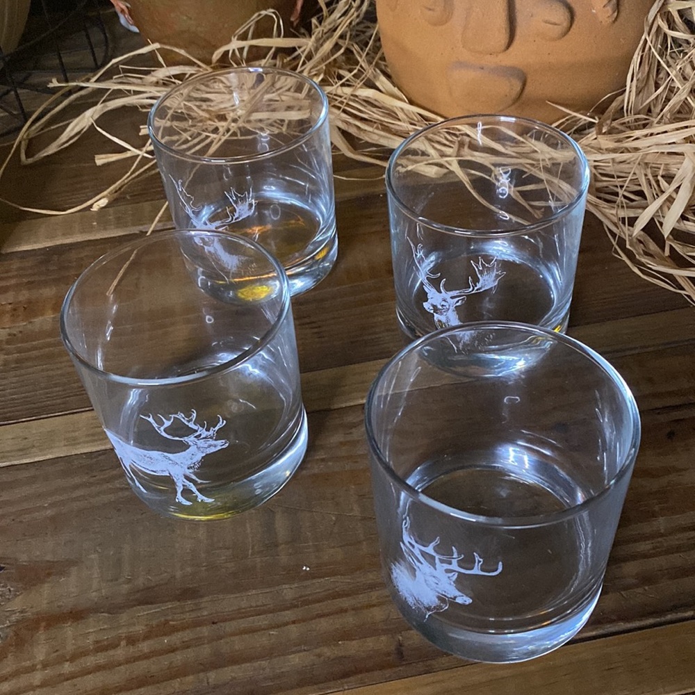 Pottery Barn Wilderness Cabin Stag Double Old Fashioned Glasses - Set Of 4 - Picture 15 of 16